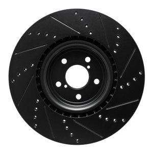 Subaru Impreza Brake Rotor (1) - Front Left - R1 Concepts - Drilled & Slotted - Black - `03-`25